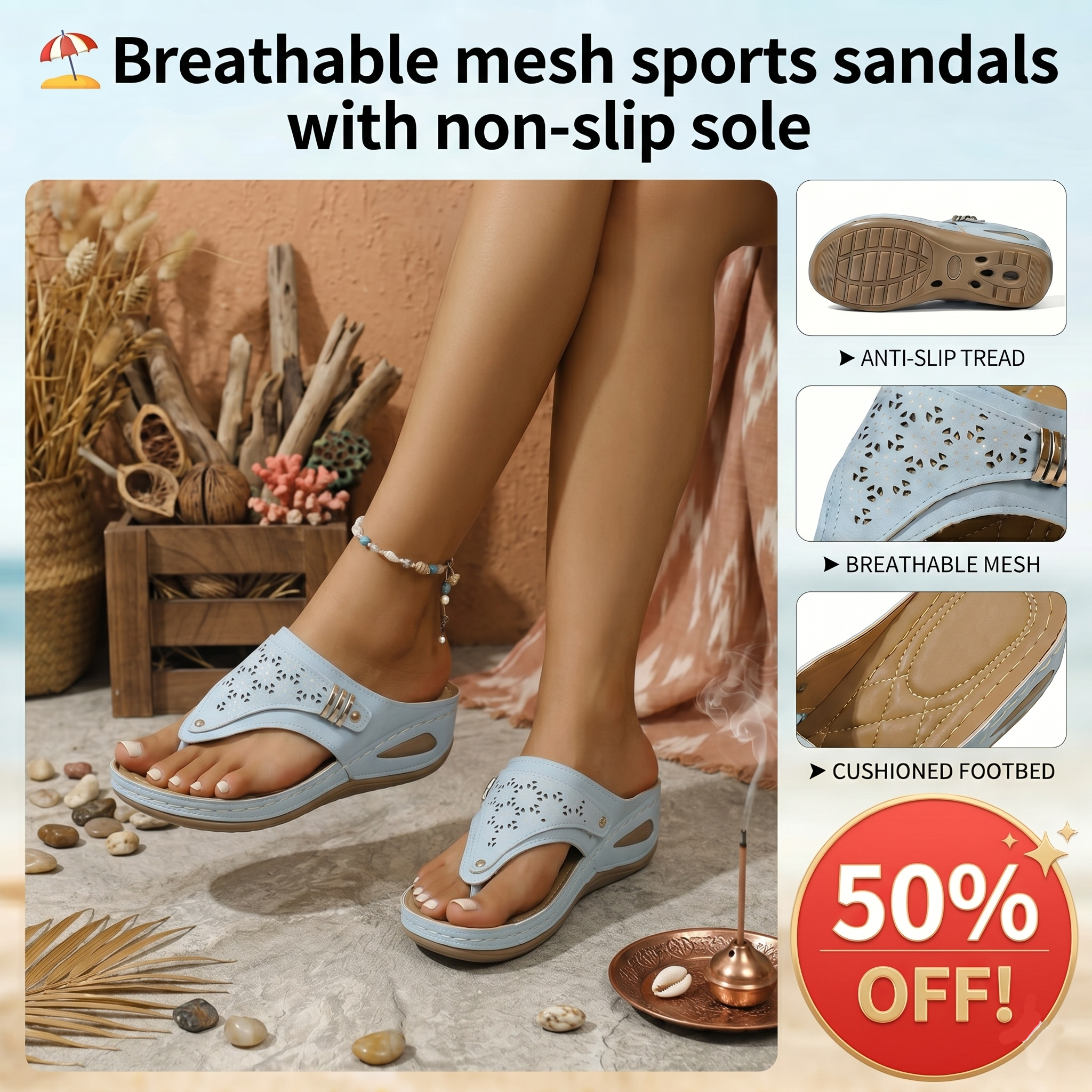 🔥Summer Sizzler Sale 50%✨⛱️Breathable mesh sports sandals with non-slip sole