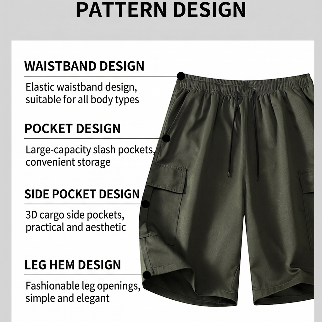 Men’s Summer Quick‑Dry Cargo Shorts  Loose Fit Knee Length