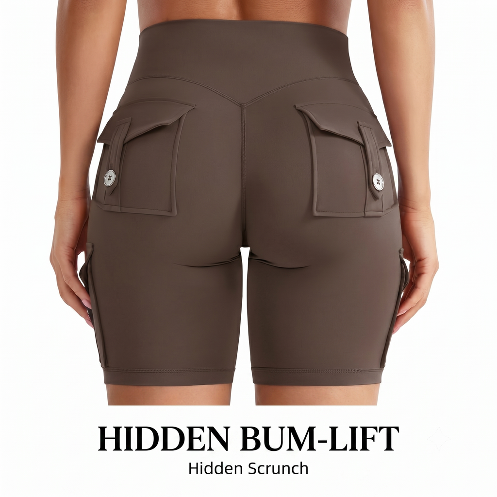 High Waist Cargo Yoga Shorts – Button Pockets, Butt Lift &amp; Ultra-Breathable