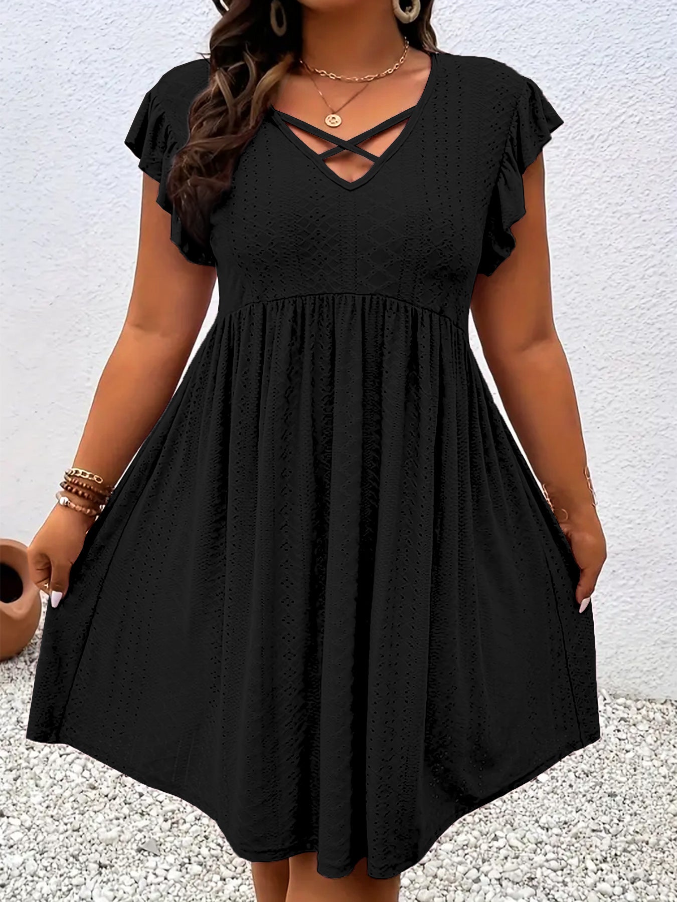 Women's V-Neck Dress with Petal Sleeves