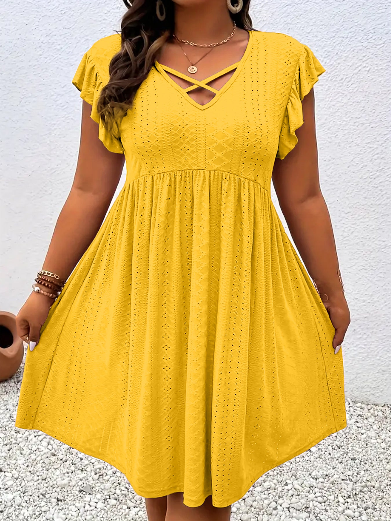 Women's V-Neck Dress with Petal Sleeves