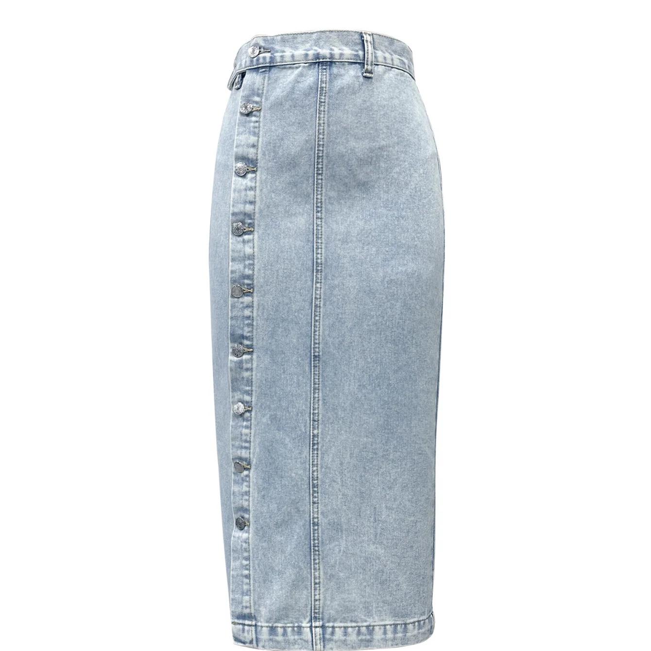 ⏰ LAST DAY-50% OFF 🛒) 2026 New In: Women's Edgy Denim Midi Skirt - Asymmetrical Placket & High Leg Slit - Slimming High Waist Design - Fits Size XS to 3XL