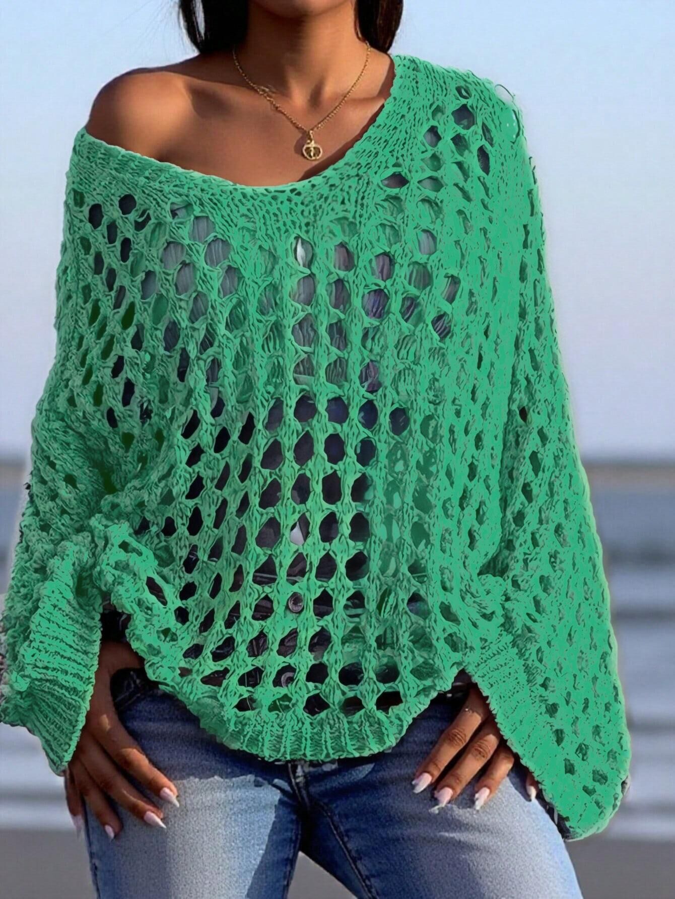 Bohemian Chic V-Neck Mesh Knit Sweater