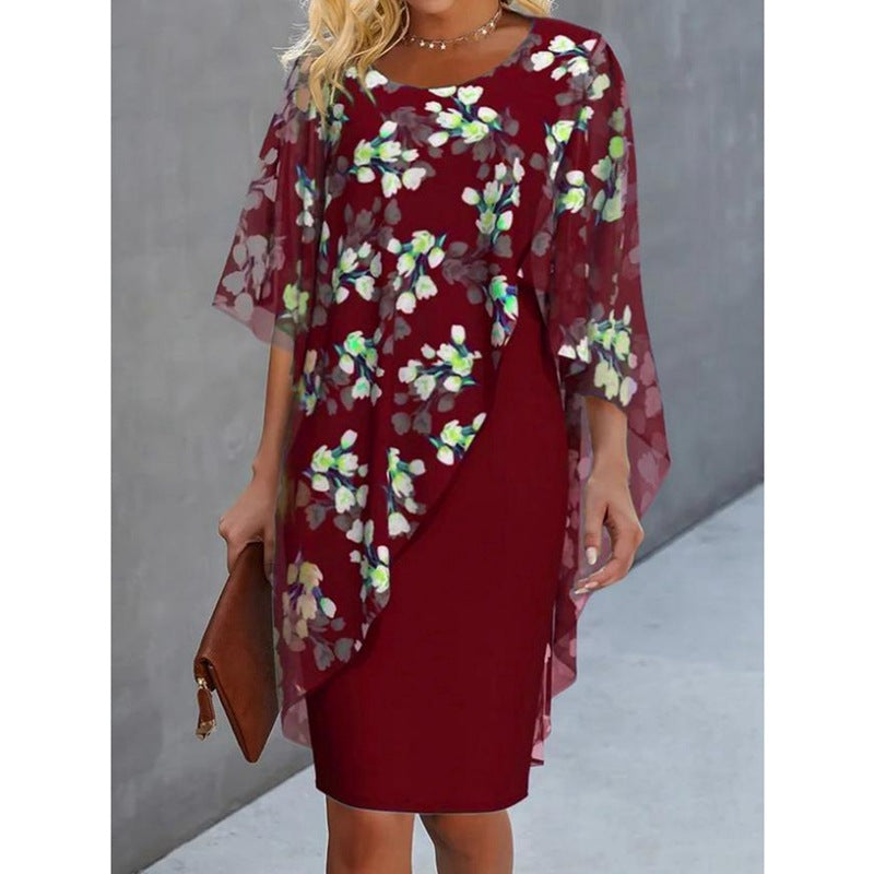 Elegant Printed Chiffon Two-Piece Dress