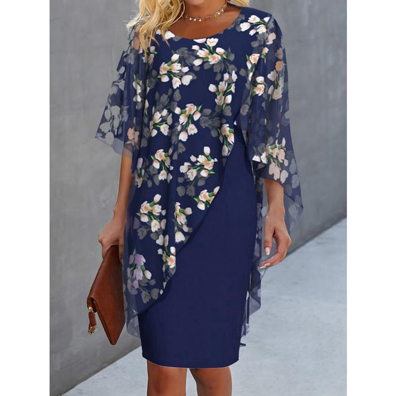 Elegant Printed Chiffon Two-Piece Dress