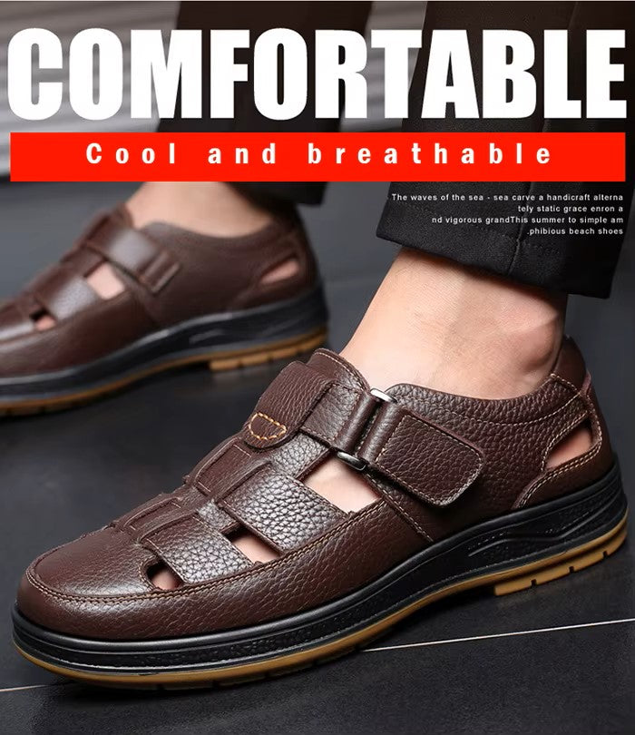 Men’s Closed Toe Shock Leather Sandals