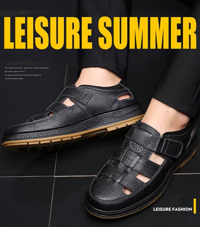 Men’s Closed Toe Shock Leather Sandals