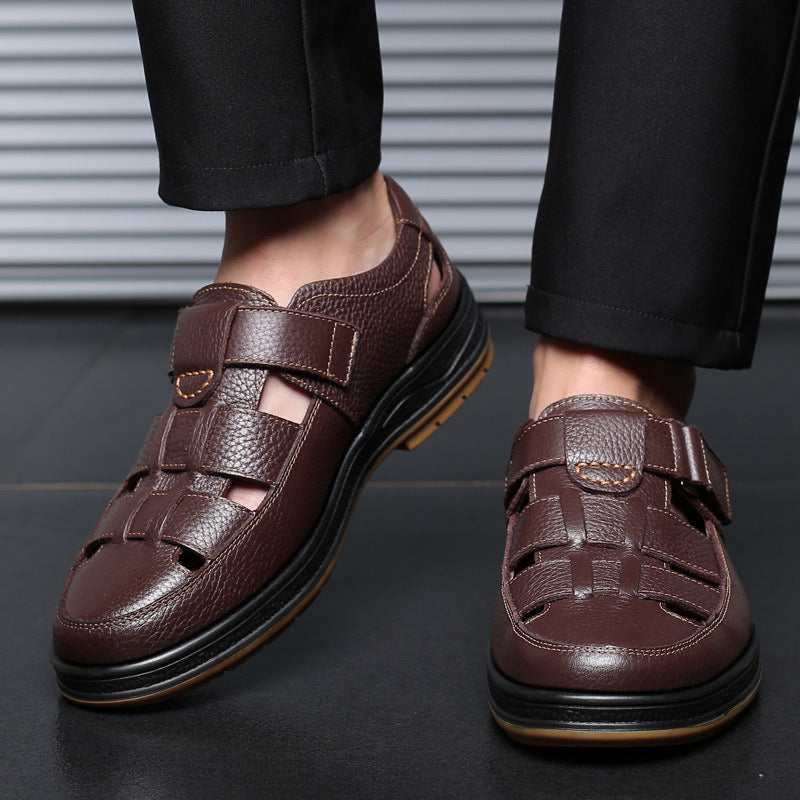 Men’s Closed Toe Shock Leather Sandals