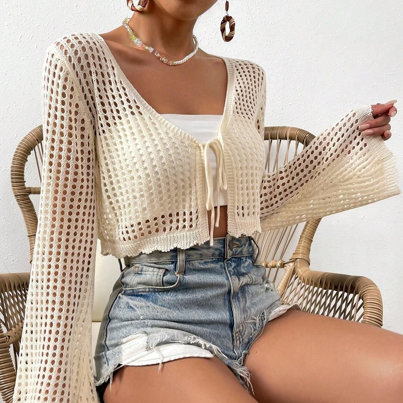 🌸Retro Urban Flare Sleeve Crochet Shrug | Summer Beach & Festival Knit Top ✨