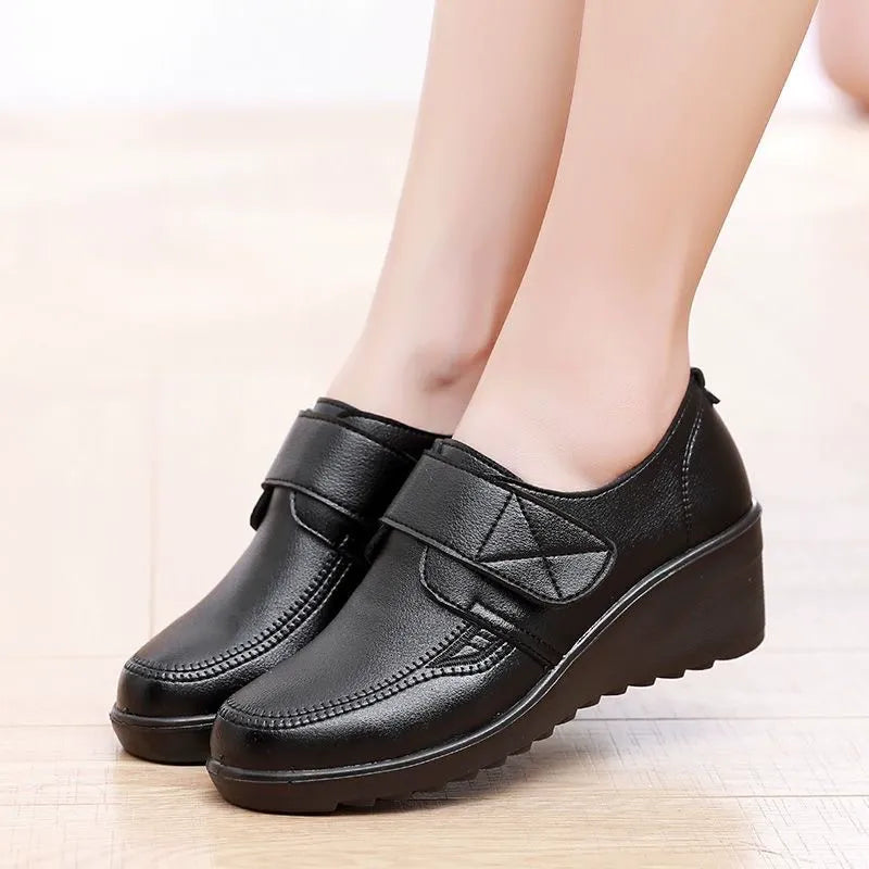 ⏰Limited Time Sale 50% OFF - Comfortable Leather Wedge Shoes with Secure Velcro Strap