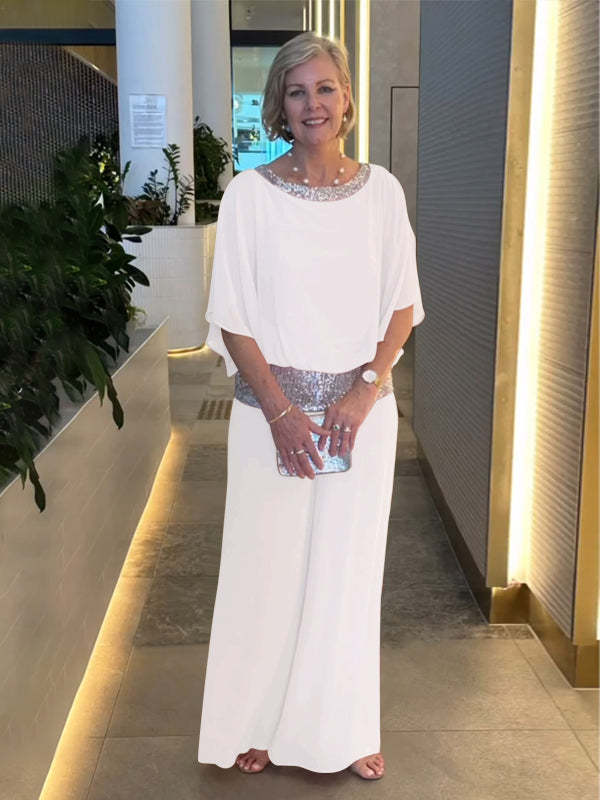 Women's Elegant Chiffon Sequin Two-Piece Pant Set