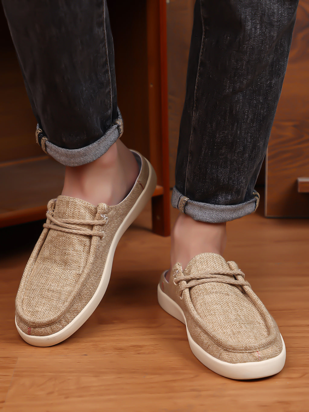 Men's Linen Slip-On Backless Mule Shoes