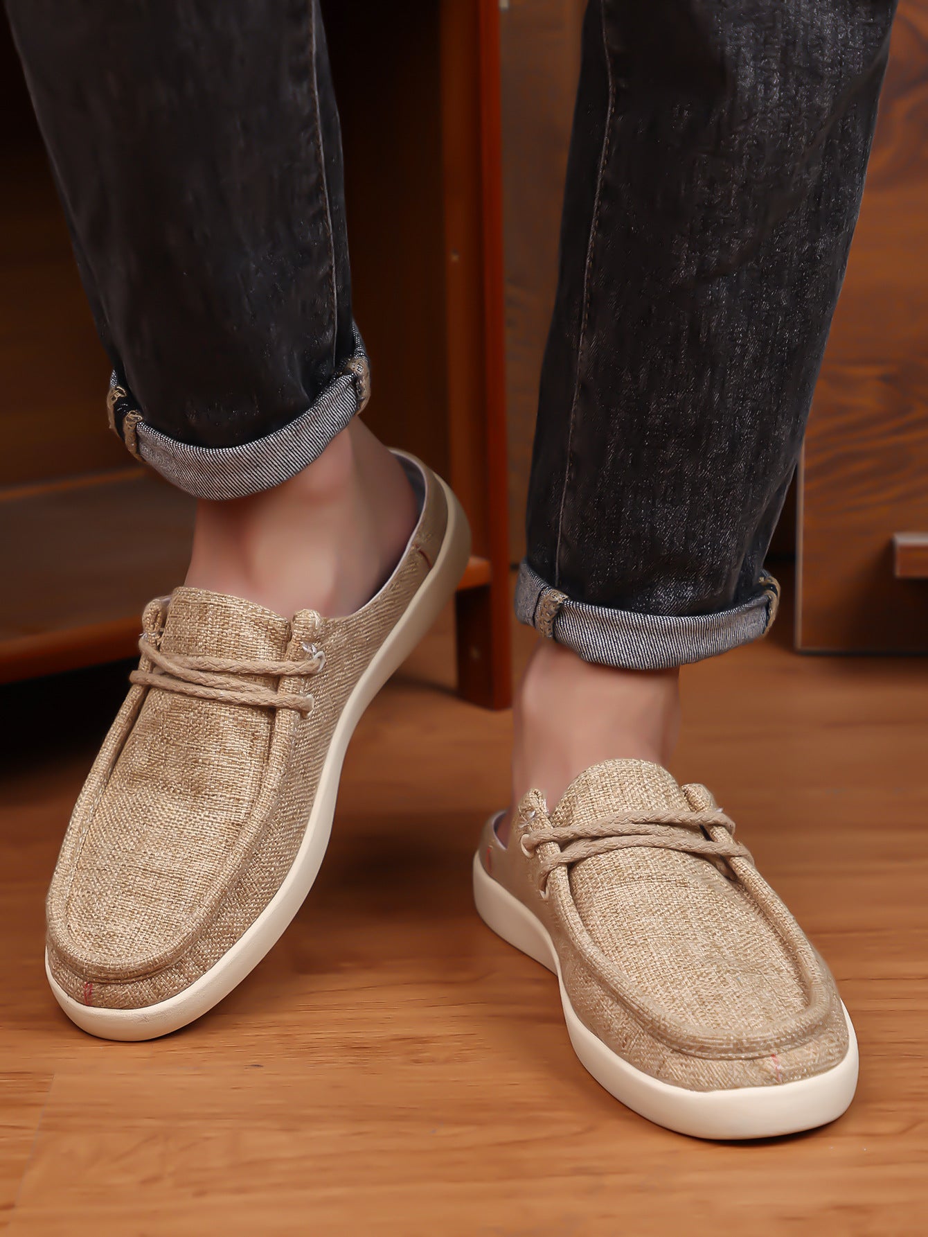 Men's Linen Slip-On Backless Mule Shoes