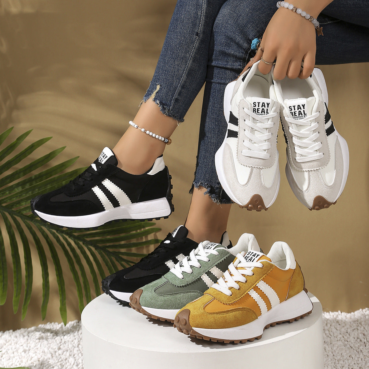 Women's Retro Striped Casual Sneakers