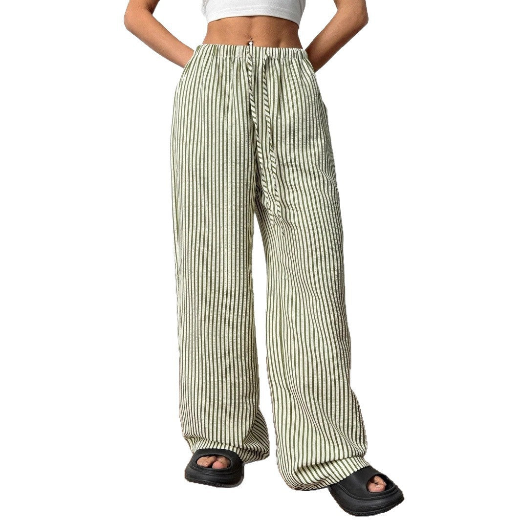 🛒High-Waist Striped Lounge Pants - Breathable Wide-Leg Trousers for Vacation & Daily Wear ✨