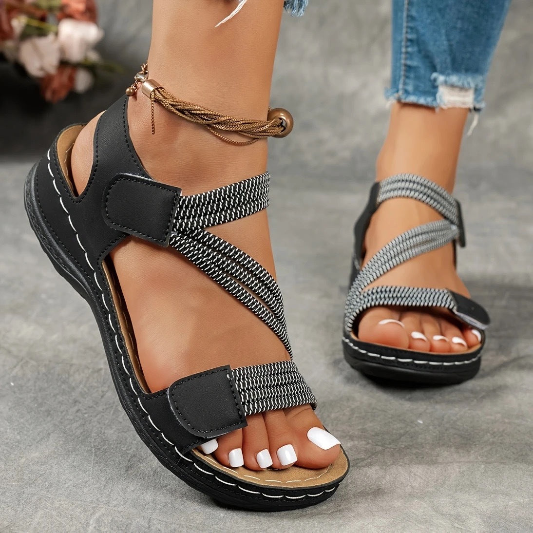 Women's Adjustable Velcro Strap Platform Wedge Sandals