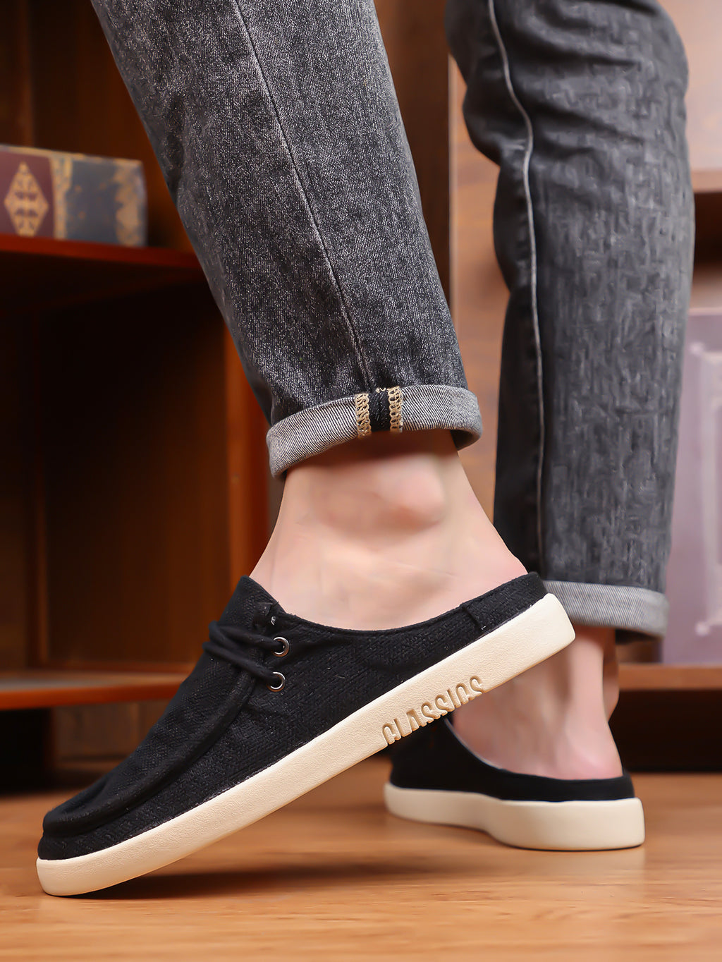 Men's Linen Slip-On Backless Mule Shoes
