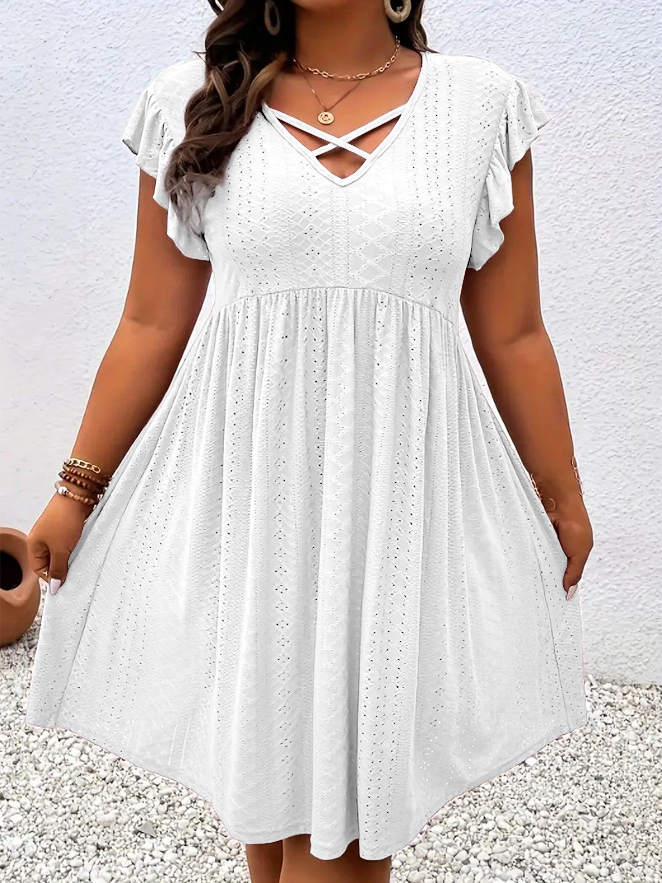 Women's V-Neck Dress with Petal Sleeves