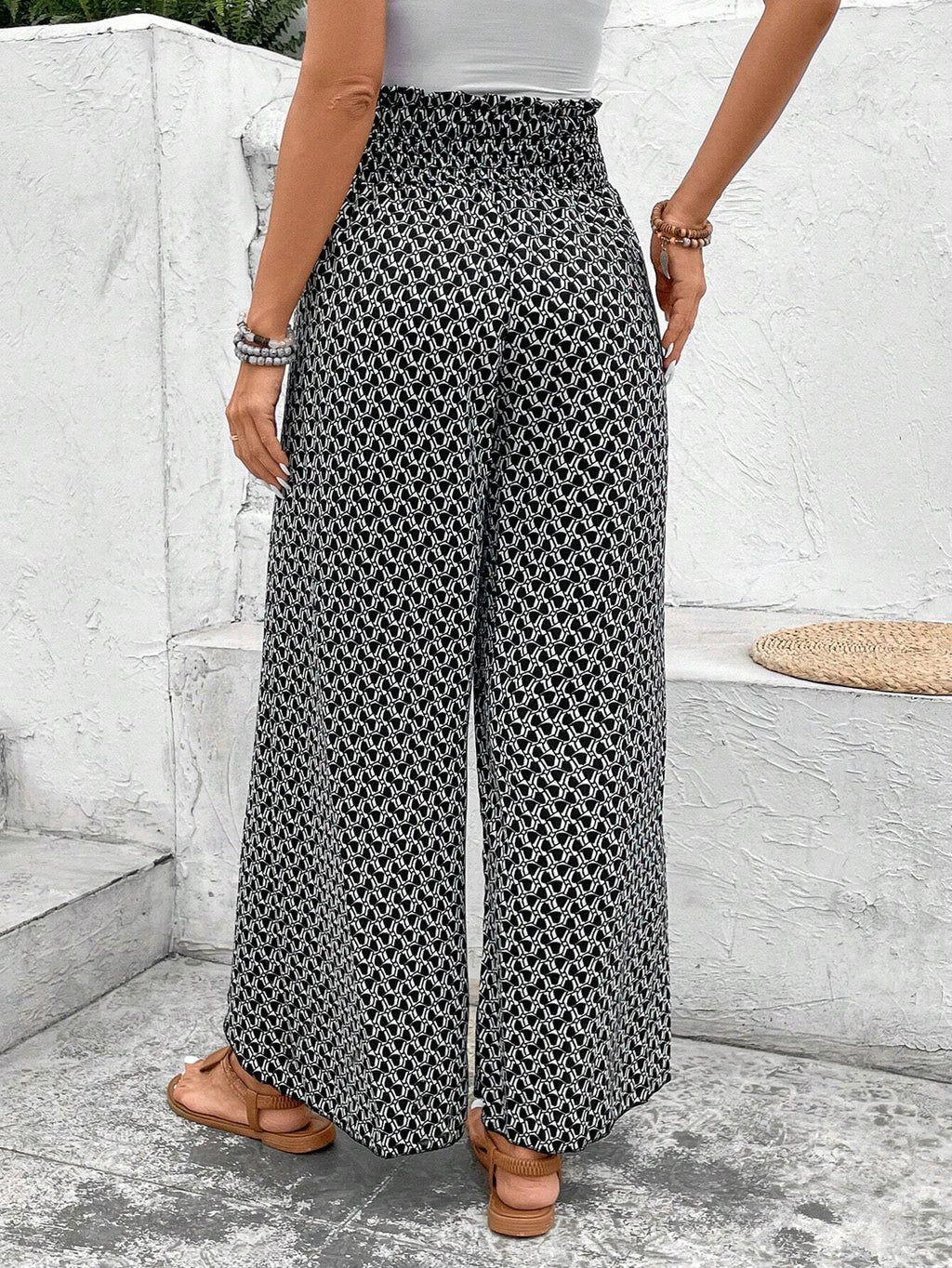 Lightweight Flowing Casual Wear Leg Trousers with Elastic Waist