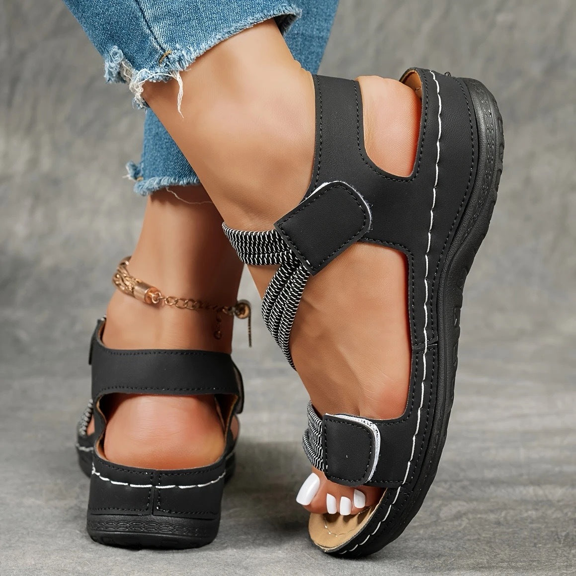 Women's Adjustable Velcro Strap Platform Wedge Sandals
