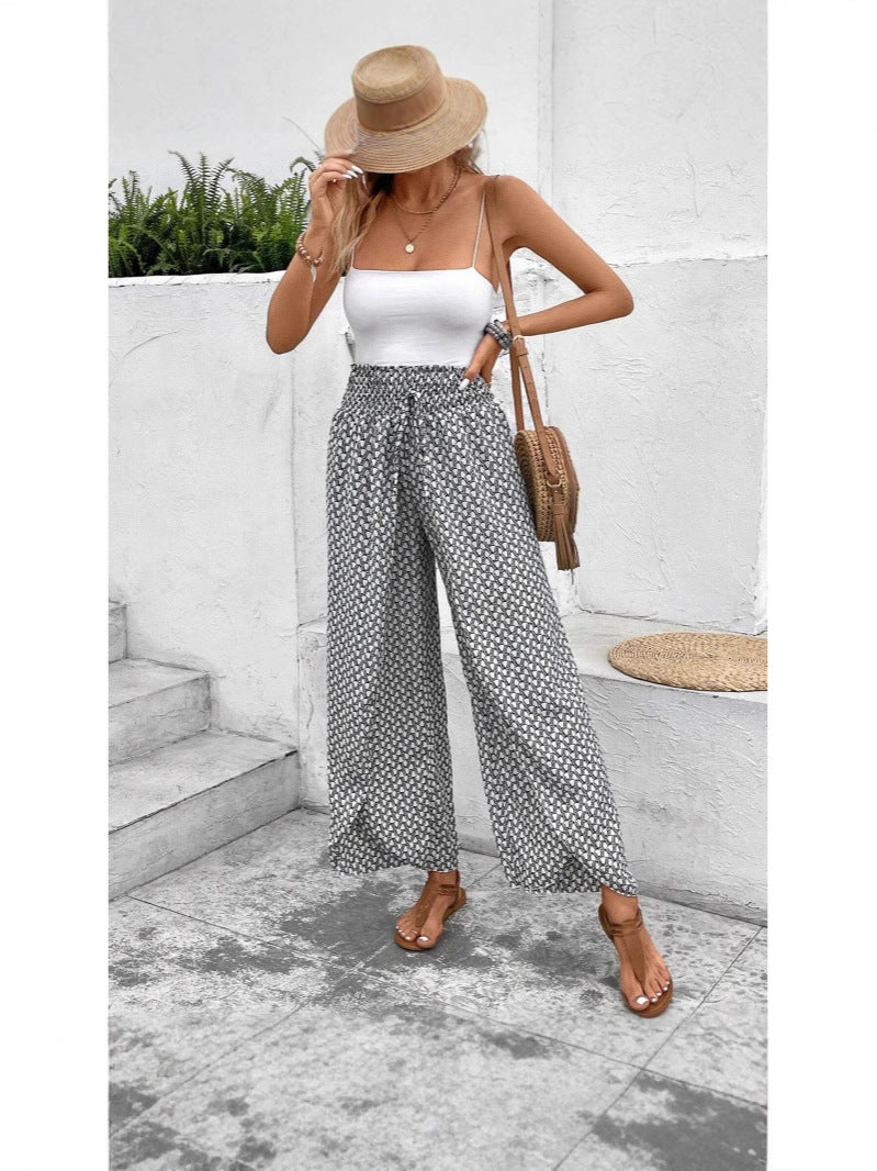 Lightweight Flowing Casual Wear Leg Trousers with Elastic Waist