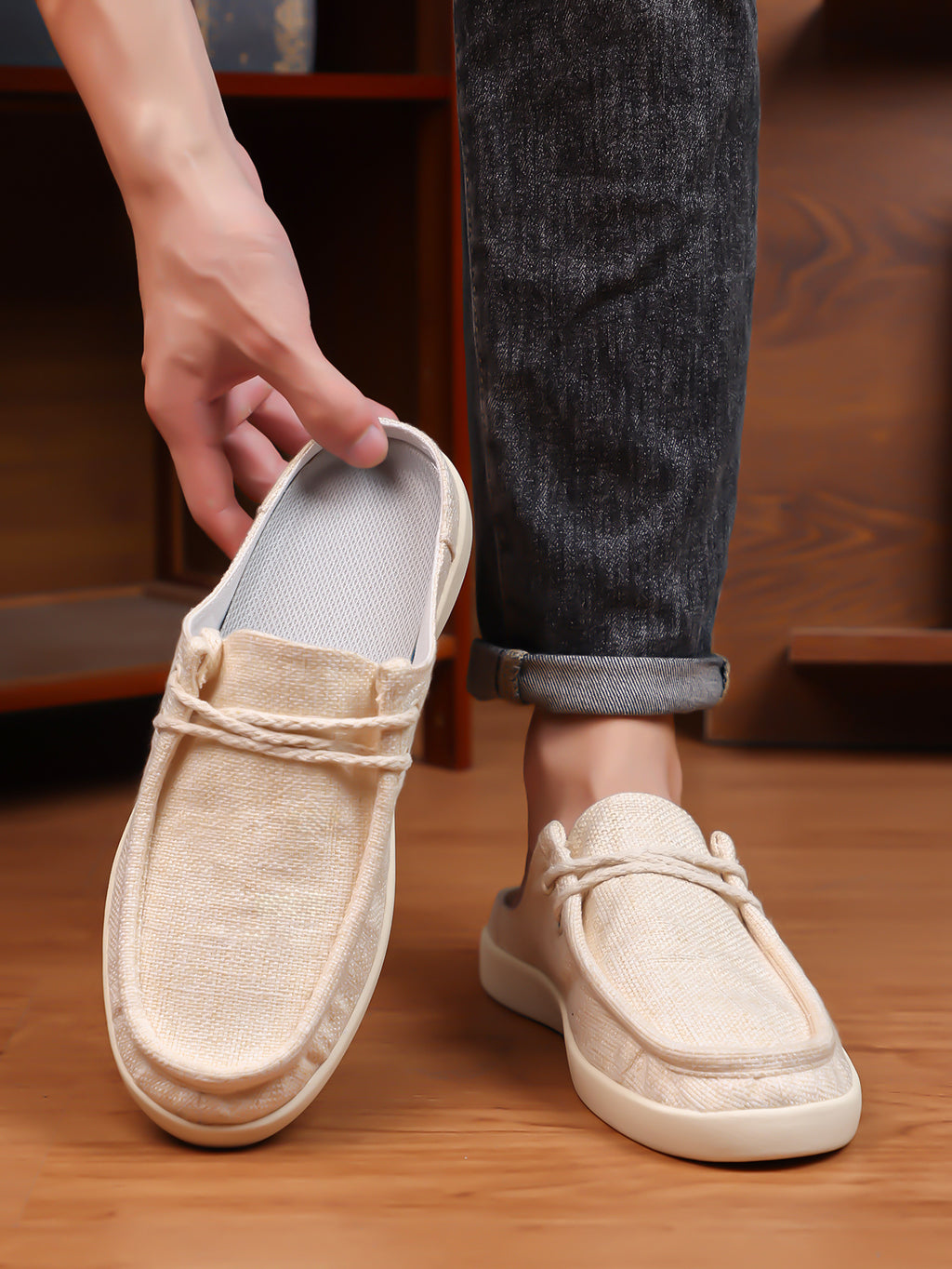 Men's Linen Slip-On Backless Mule Shoes