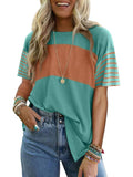 Hot Sale-Womens Oversized Crewneck Casual Color Block Striped Shirts Blouses