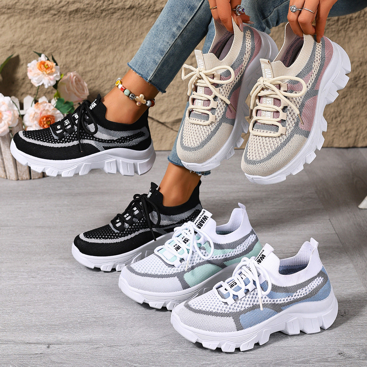 Women's Knit Lightweight Breathable Platform Sneakers