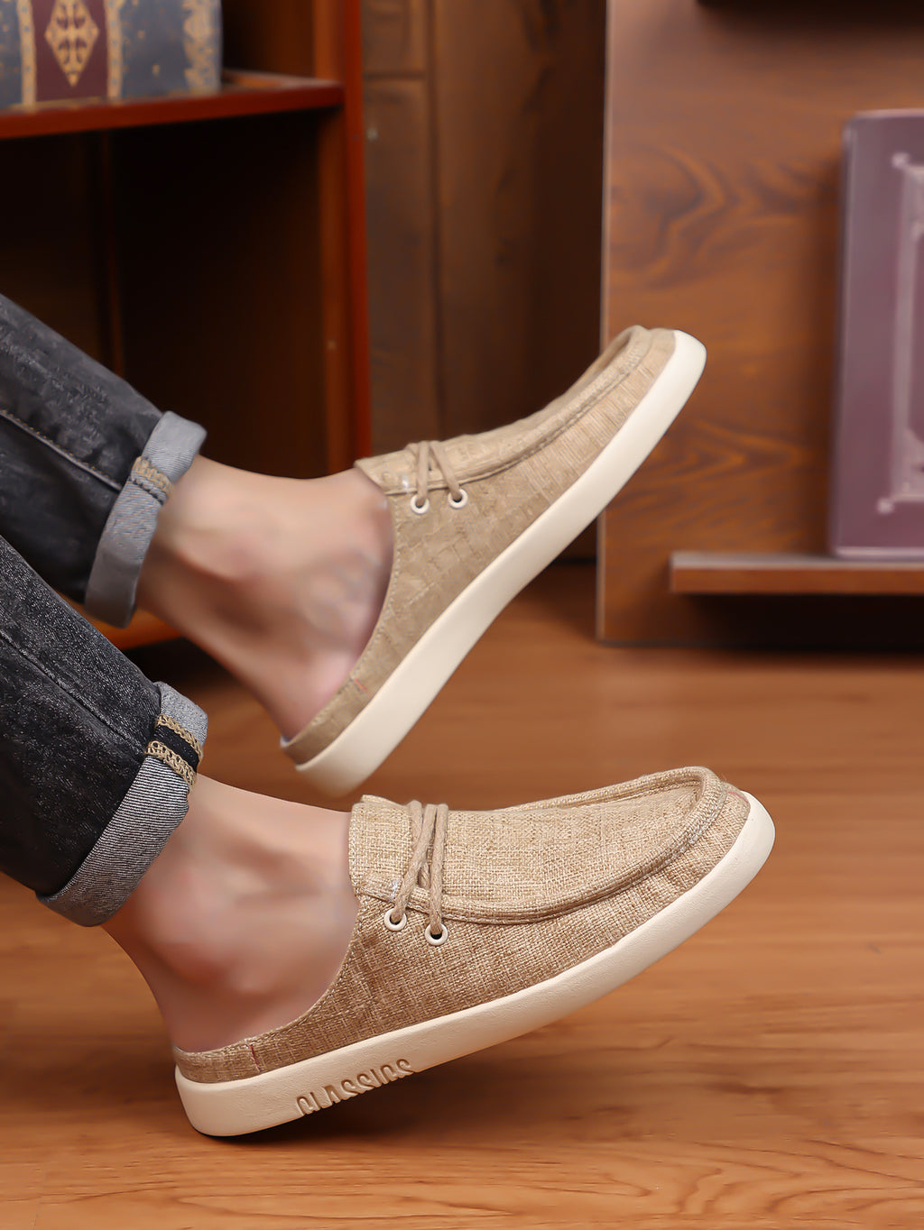 Men's Linen Slip-On Backless Mule Shoes
