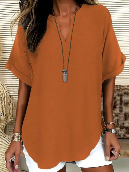 🌿 Effortless Elegance V-Neck Short Sleeve Blouse - Lightweight Comfort for Every Occasion ✨