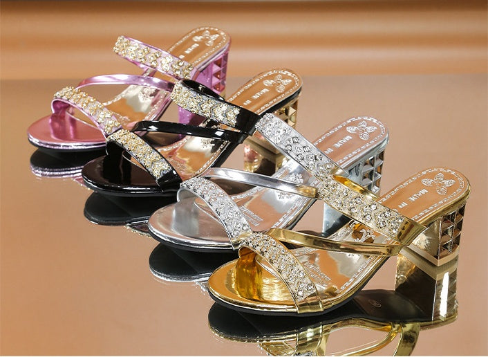 Women's Rhinestone Block Heel Sandals