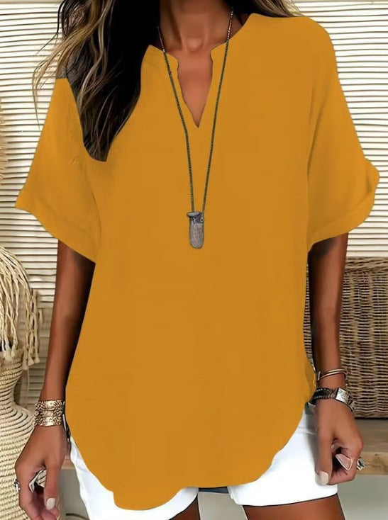 🌿 Effortless Elegance V-Neck Short Sleeve Blouse - Lightweight Comfort for Every Occasion ✨