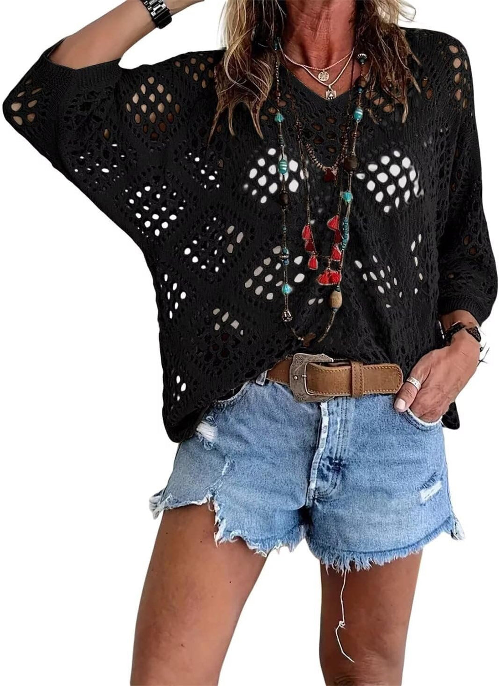 ⏰Hot Sale-Womens -Inspired Beige Crochet Top with V-Neck