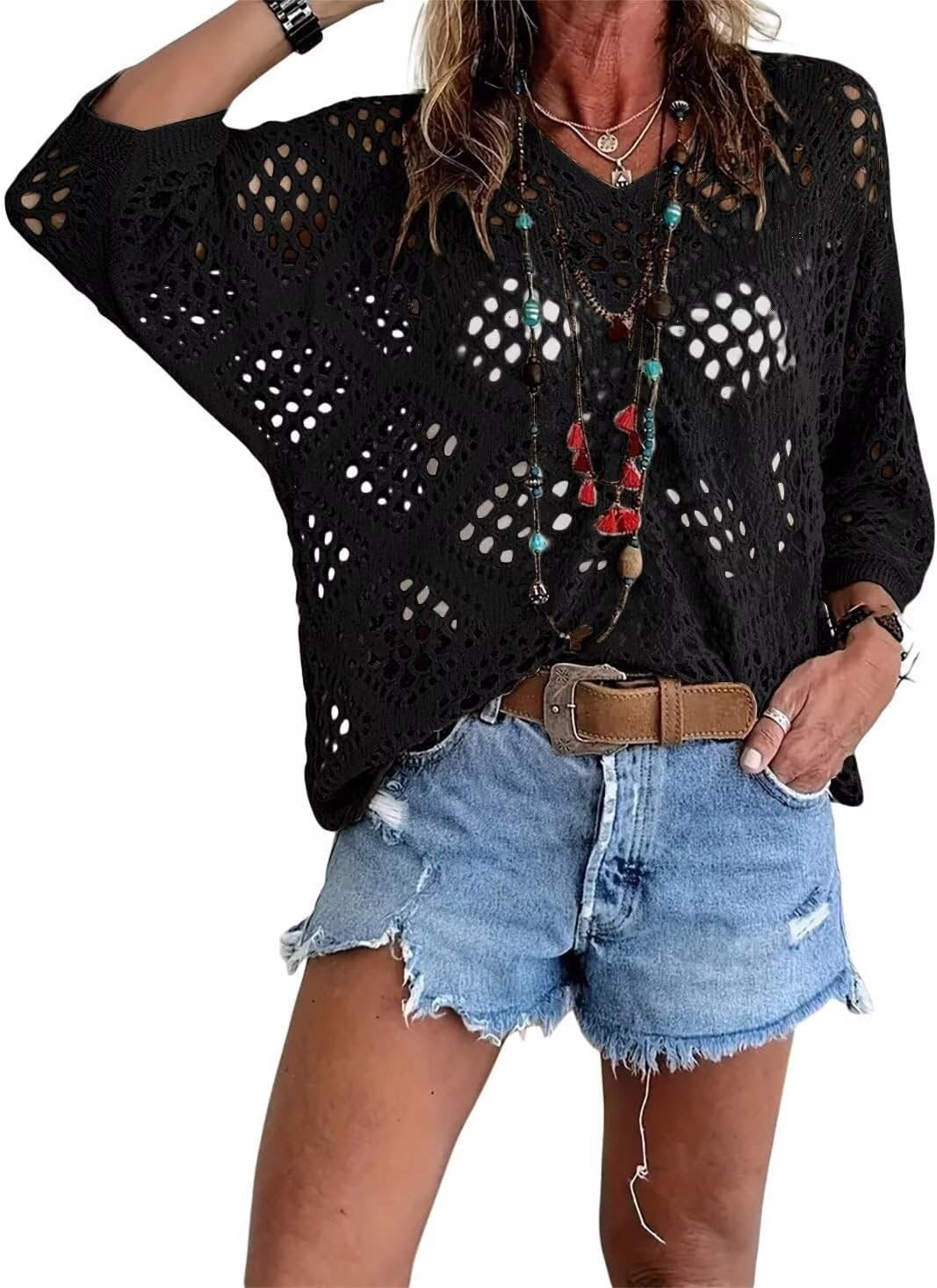 ⏰Hot Sale-Womens -Inspired Beige Crochet Top with V-Neck