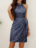 👗 Women's Retro Polka Dot Halter Dress - Sleeveless A-Line Summer Dress with Adjustable Waist Tie - Perfect for Holidays, Parties & Casual Wear