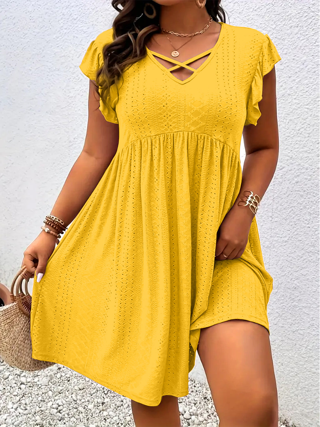 Women's V-Neck Dress with Petal Sleeves