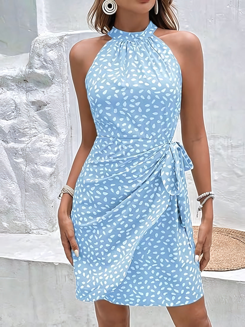 👗 Women's Retro Polka Dot Halter Dress - Sleeveless A-Line Summer Dress with Adjustable Waist Tie - Perfect for Holidays, Parties & Casual Wear