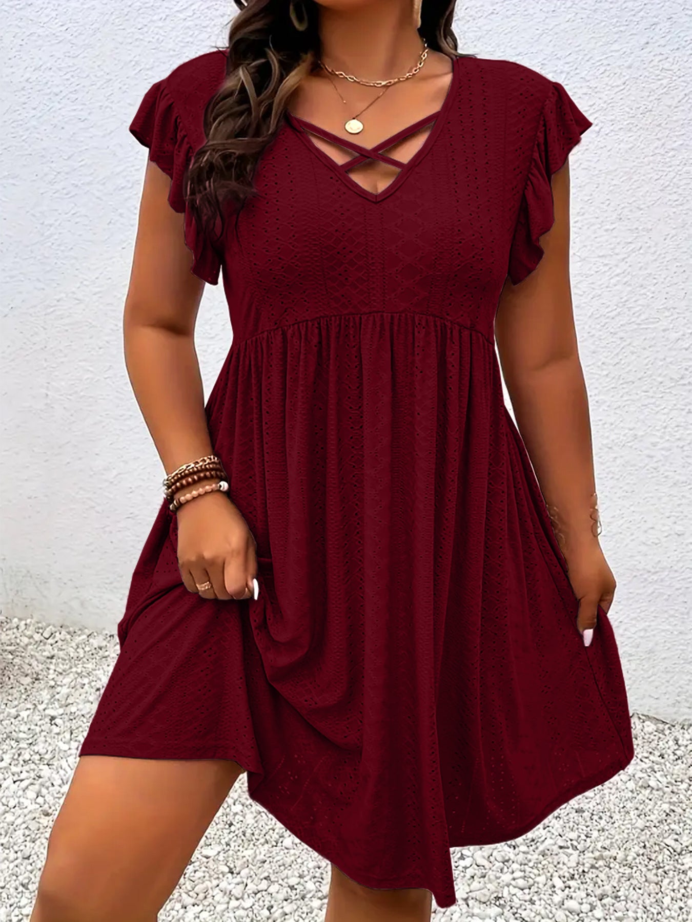 Women's V-Neck Dress with Petal Sleeves