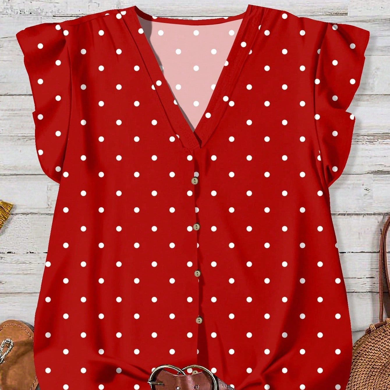 Women's V-Neck Floral Print Button-Down Blouse