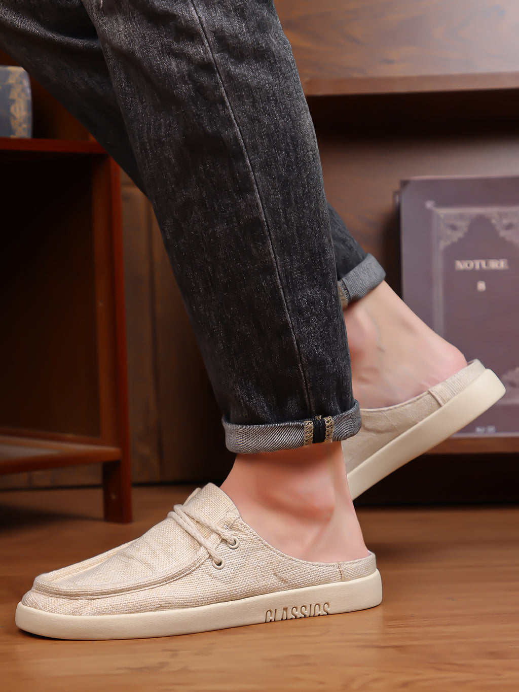 Men's Linen Slip-On Backless Mule Shoes