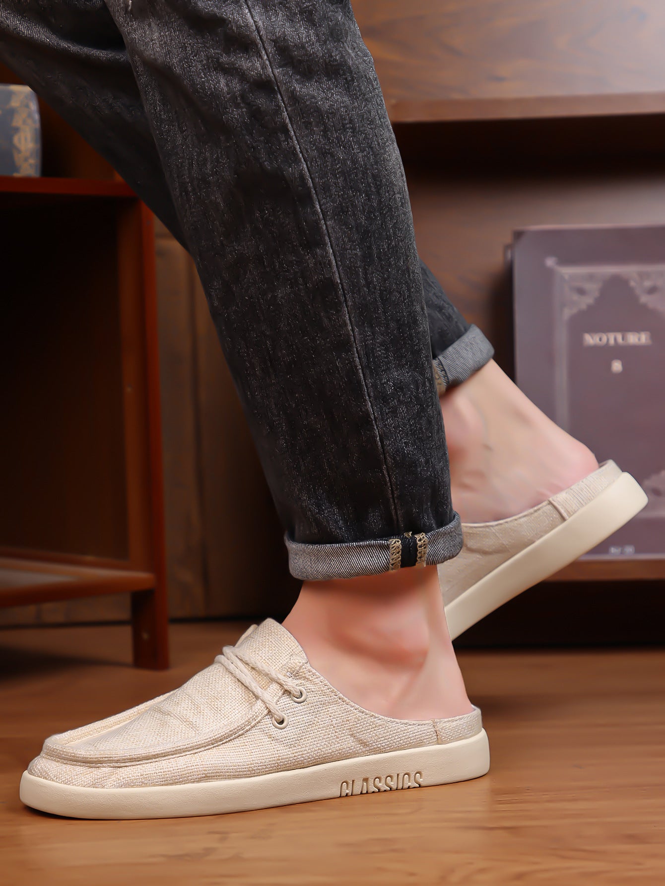 Men's Linen Slip-On Backless Mule Shoes