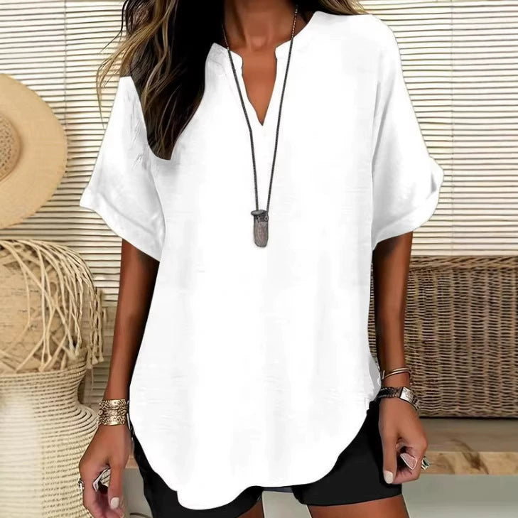 🌿 Effortless Elegance V-Neck Short Sleeve Blouse - Lightweight Comfort for Every Occasion ✨