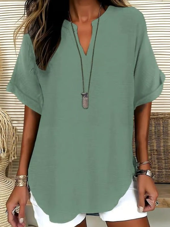 🌿 Effortless Elegance V-Neck Short Sleeve Blouse - Lightweight Comfort for Every Occasion ✨