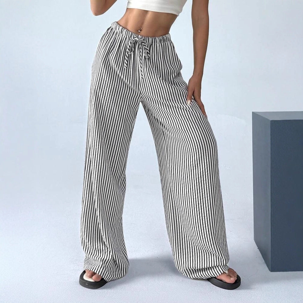 🛒High-Waist Striped Lounge Pants - Breathable Wide-Leg Trousers for Vacation & Daily Wear ✨
