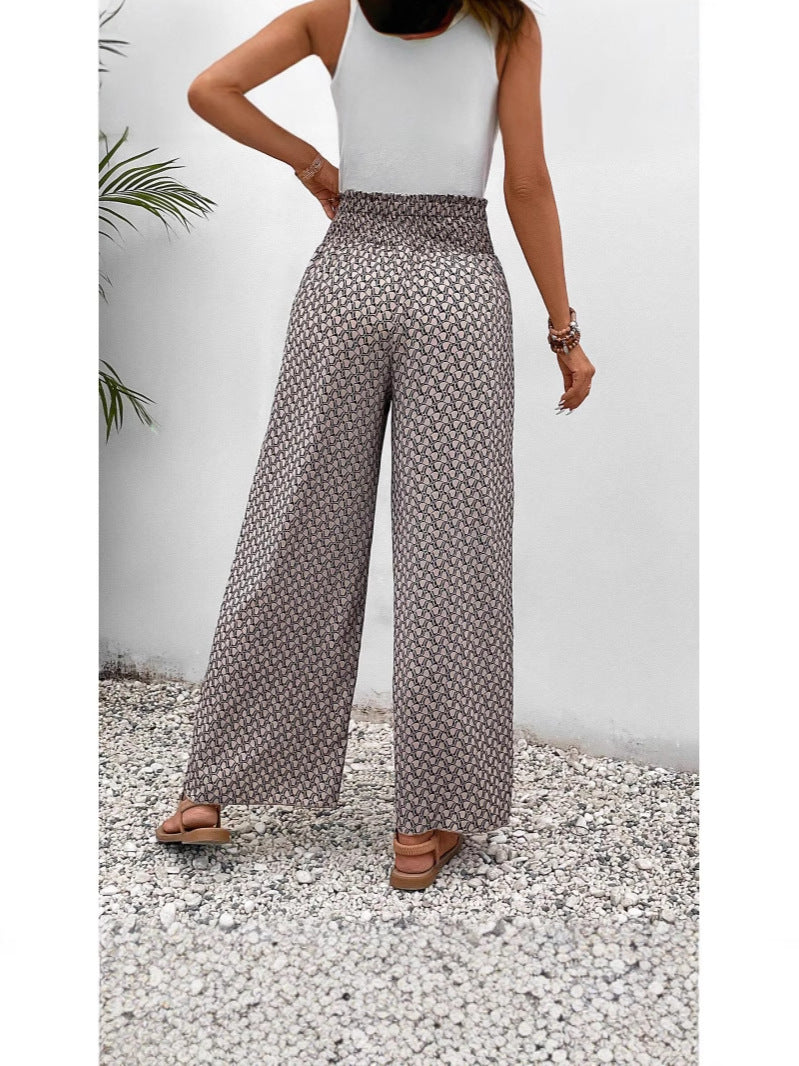 Lightweight Flowing Casual Wear Leg Trousers with Elastic Waist