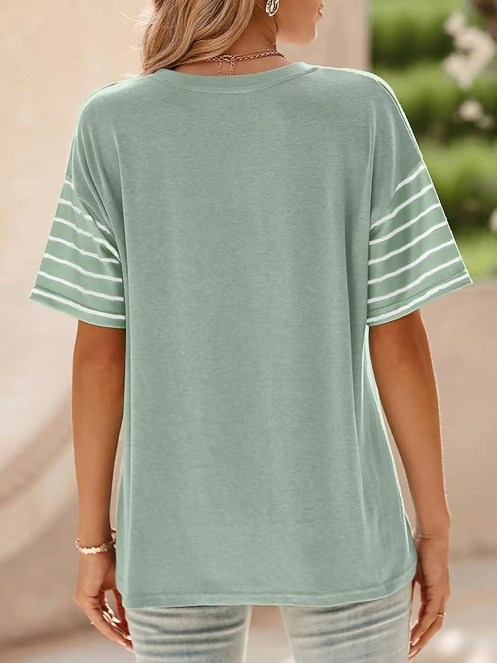 Hot Sale-Womens Oversized Crewneck Casual Color Block Striped Shirts Blouses