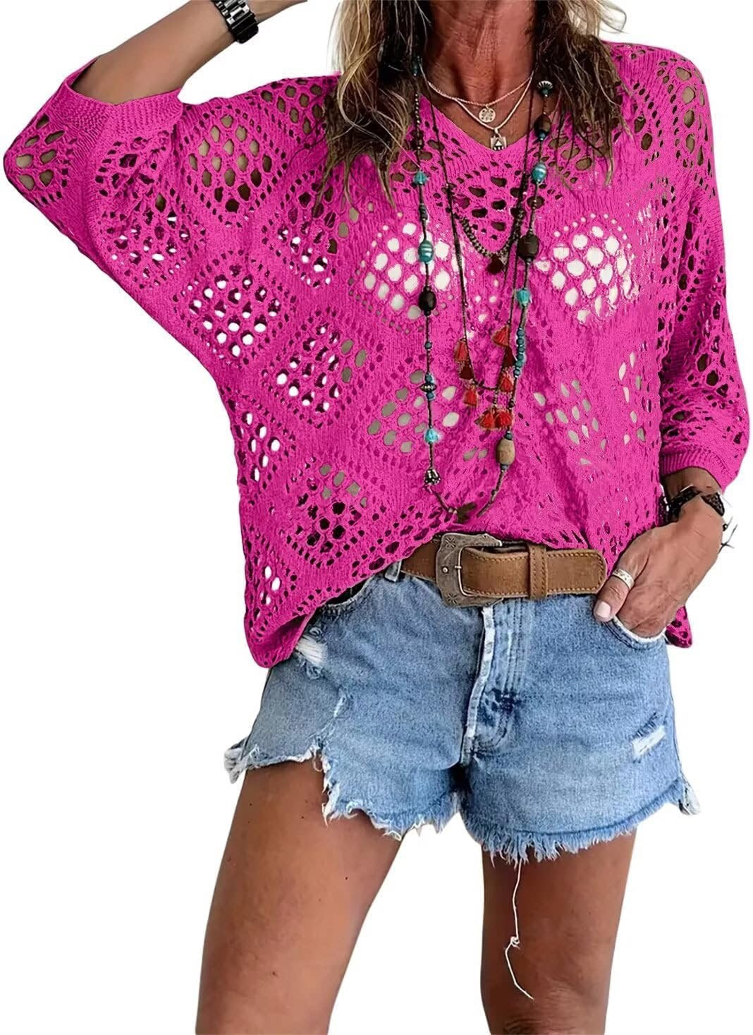 ⏰Hot Sale-Womens -Inspired Beige Crochet Top with V-Neck