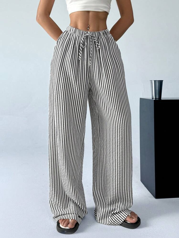🛒High-Waist Striped Lounge Pants - Breathable Wide-Leg Trousers for Vacation & Daily Wear ✨