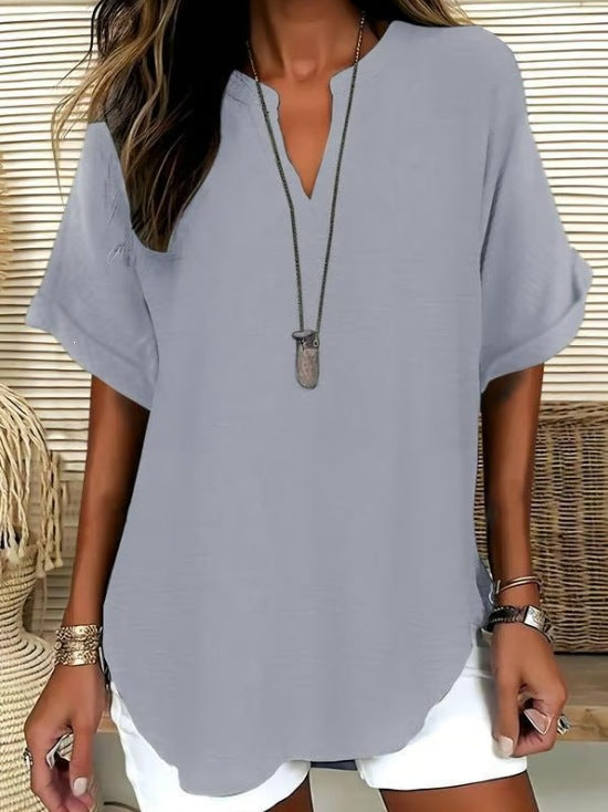🌿 Effortless Elegance V-Neck Short Sleeve Blouse - Lightweight Comfort for Every Occasion ✨
