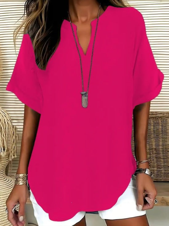 🌿 Effortless Elegance V-Neck Short Sleeve Blouse - Lightweight Comfort for Every Occasion ✨